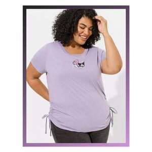 NWT Torrid 2X Kuromi & My Melody by Sanrio Purple Slim Fit Embroidered Cinch Tee